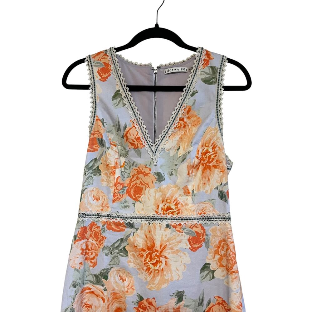 Alice + Olivia Kirean V-Neck Sleeveless Floral Mini Dress Posy Garden Size 6 - Picture 6 of 9